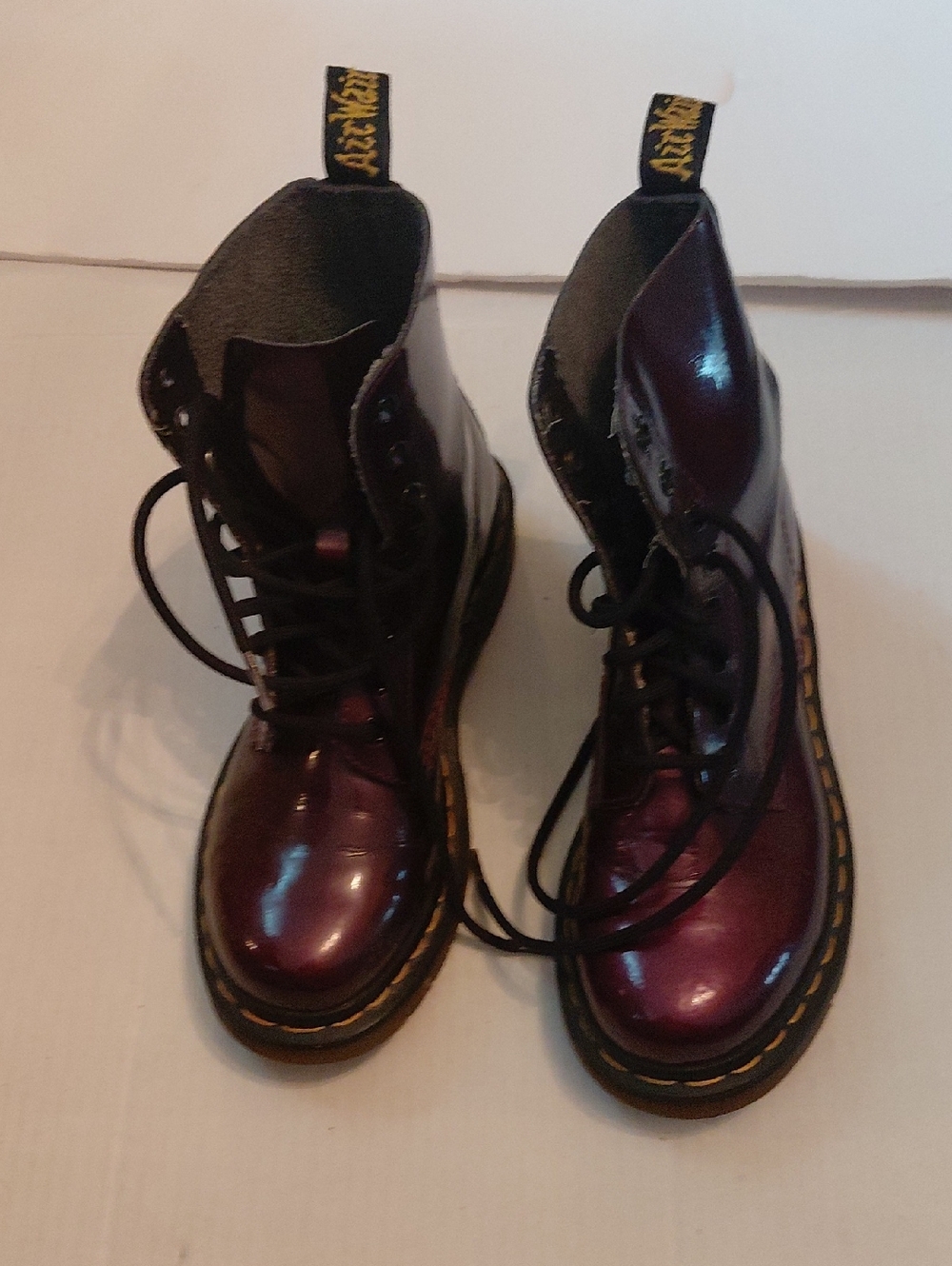 Dr. Marten Women’s Burgundy Lace Combat Boots Yellow Stitching Sz US 5,UK 3 E 36